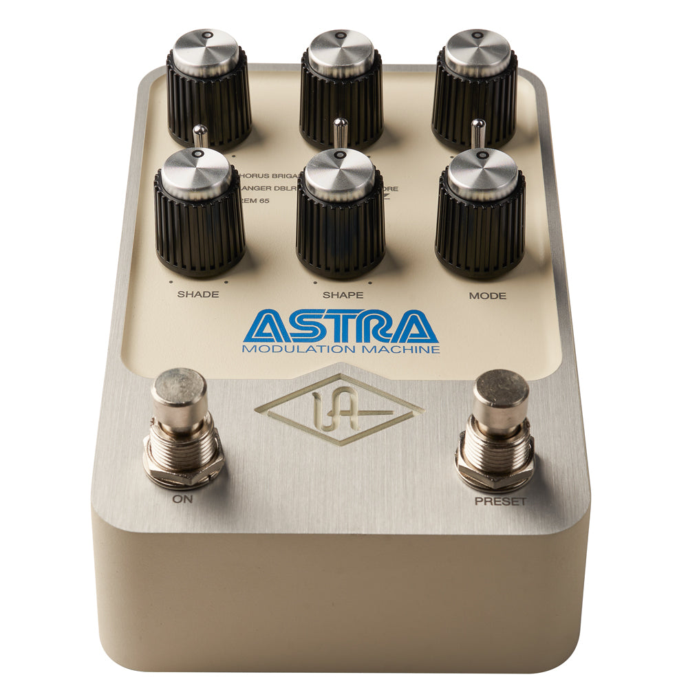 Universal Audio UAFX Astra Modulation Machine Pedal in metal with blue logo top view