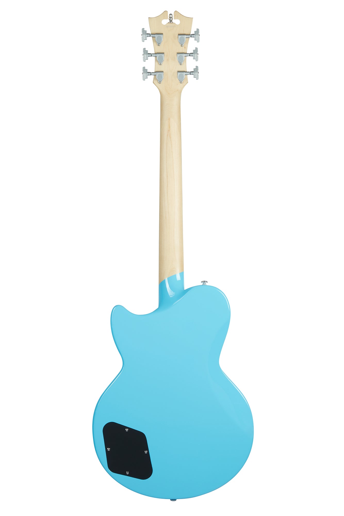 back of a D'Angelico Premier Brandon Niederauer Atlantic Sonic Blue electric guitar