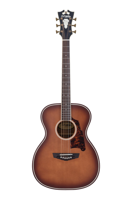Carmel Burst D'angelico acoustic guitar with white binding