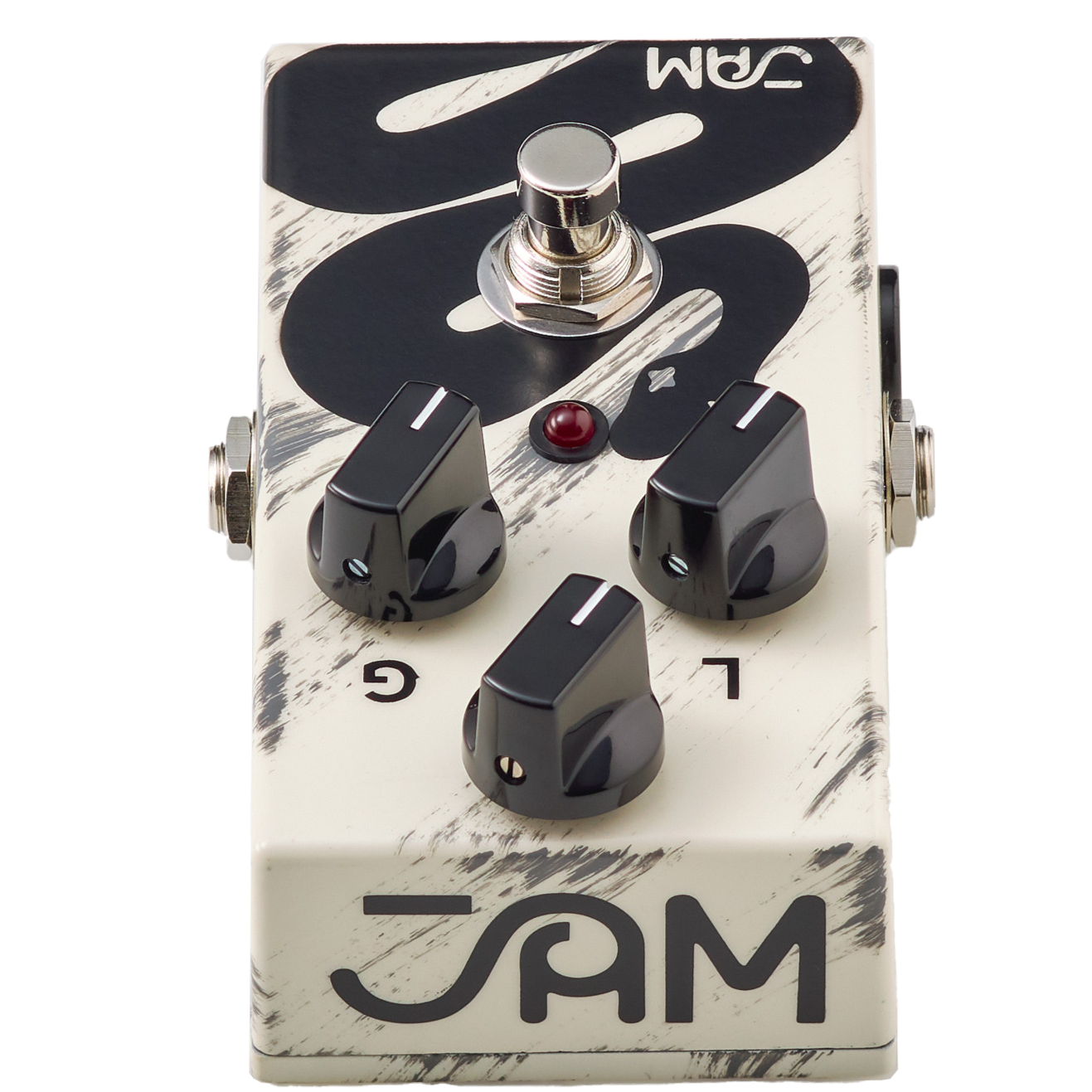 Jam Pedals Rattler Distortion white and black effect pedal top view
