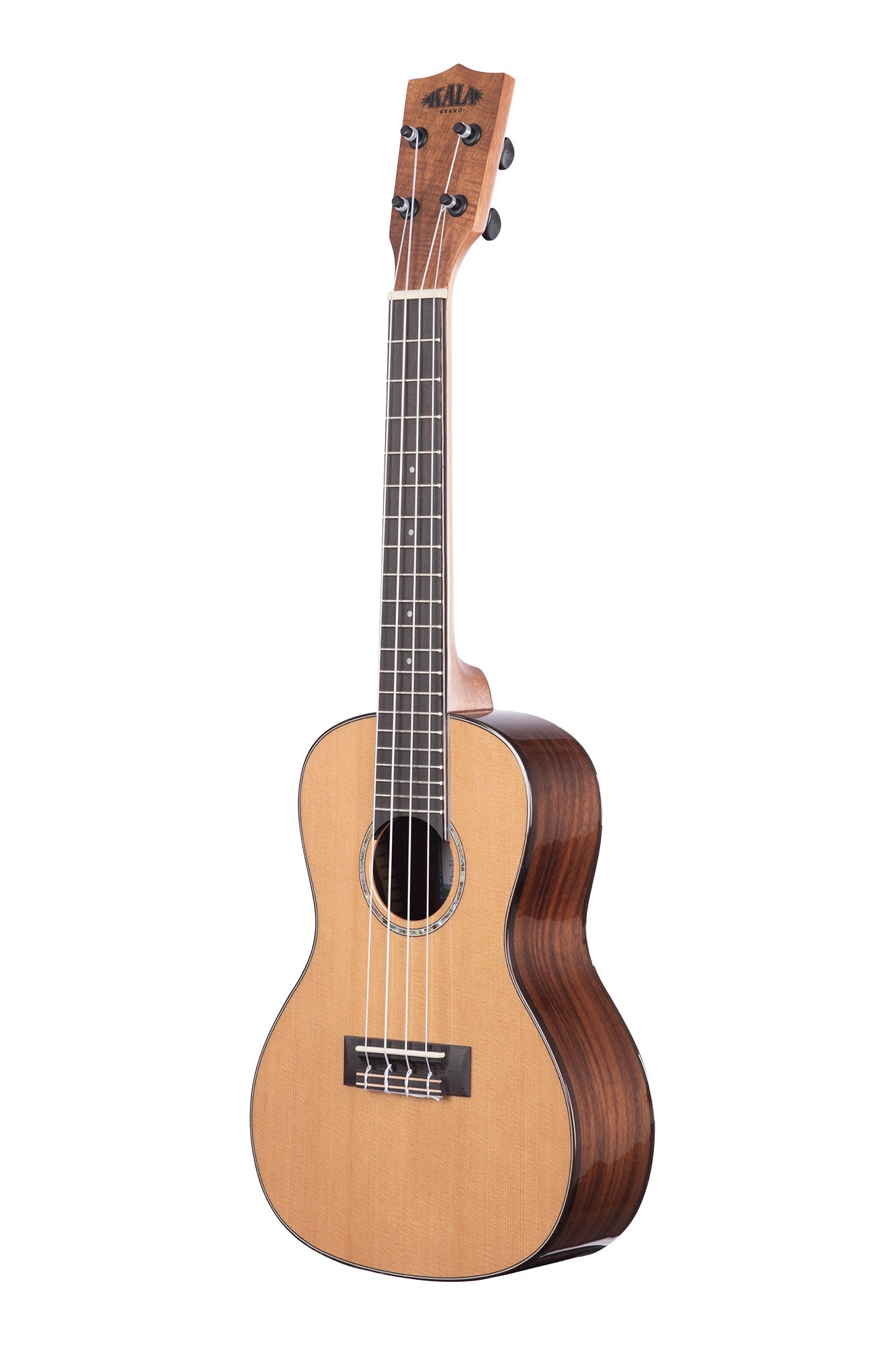 Kala Gloss Solid Cedar Top Acacia Concert Ukulele - left side