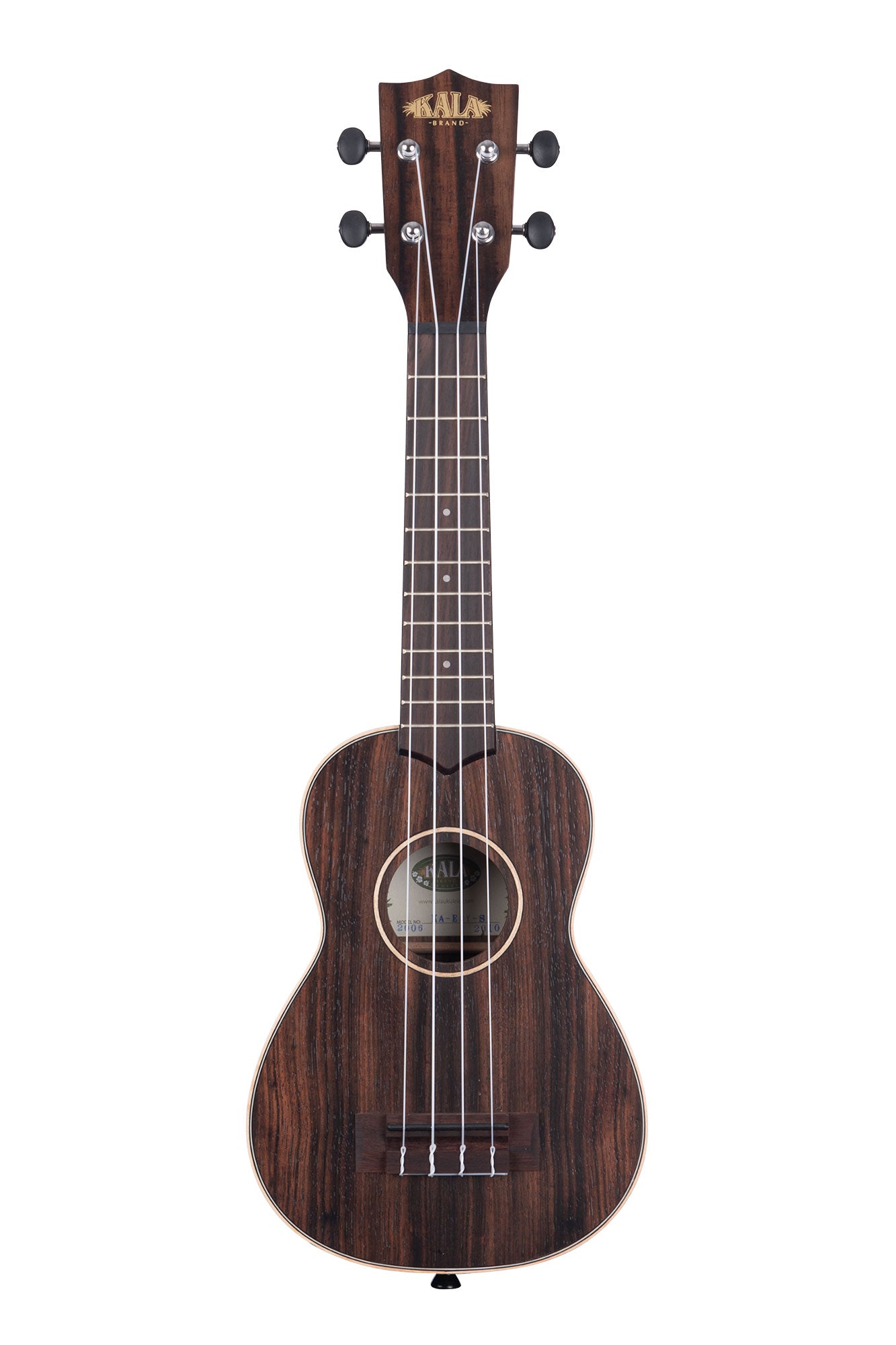 Kala Striped Ebony Soprano Ukulele in natural ebony finish - front