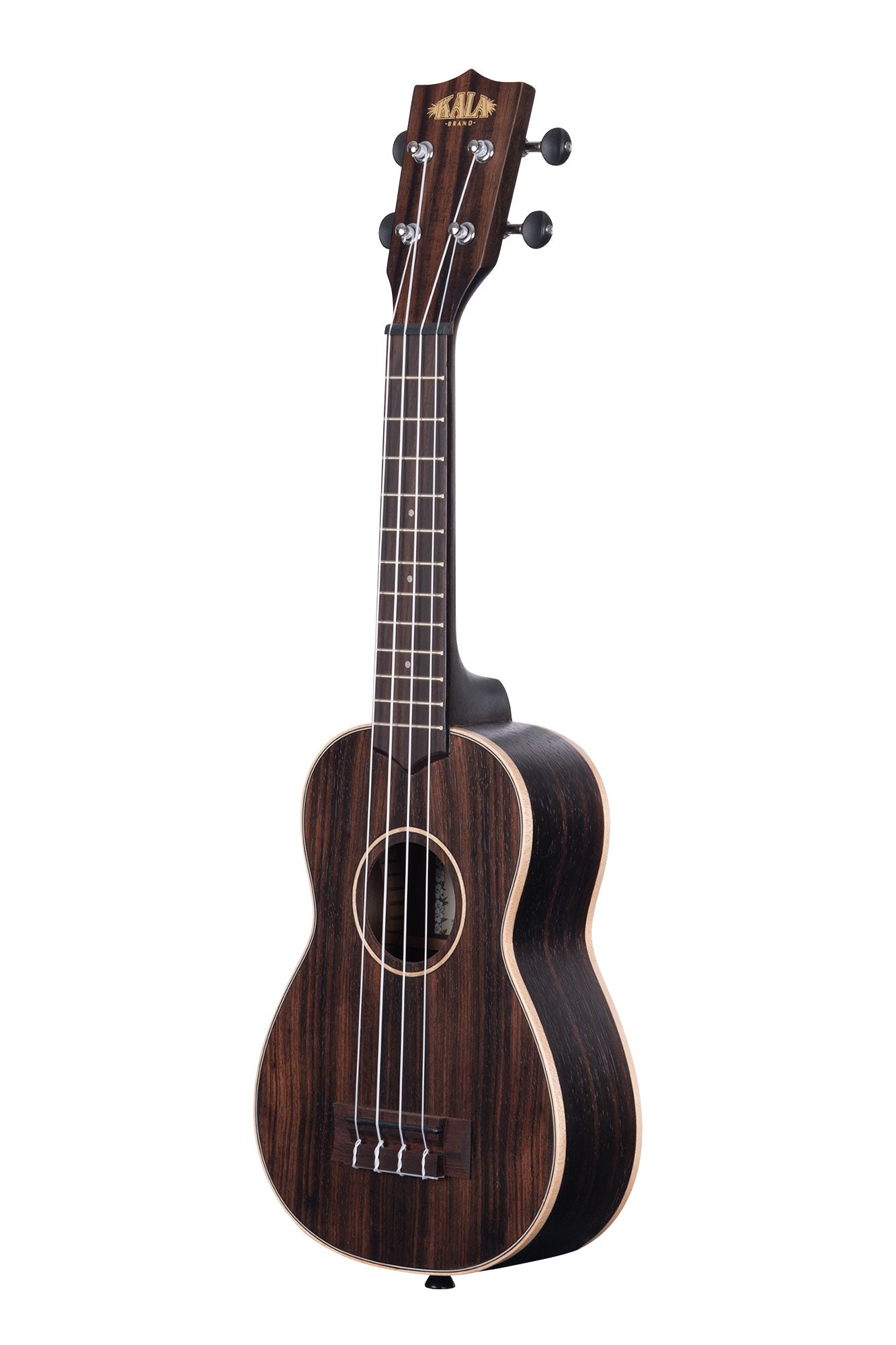 Kala Striped Ebony Soprano Ukulele in natural ebony finish - right side