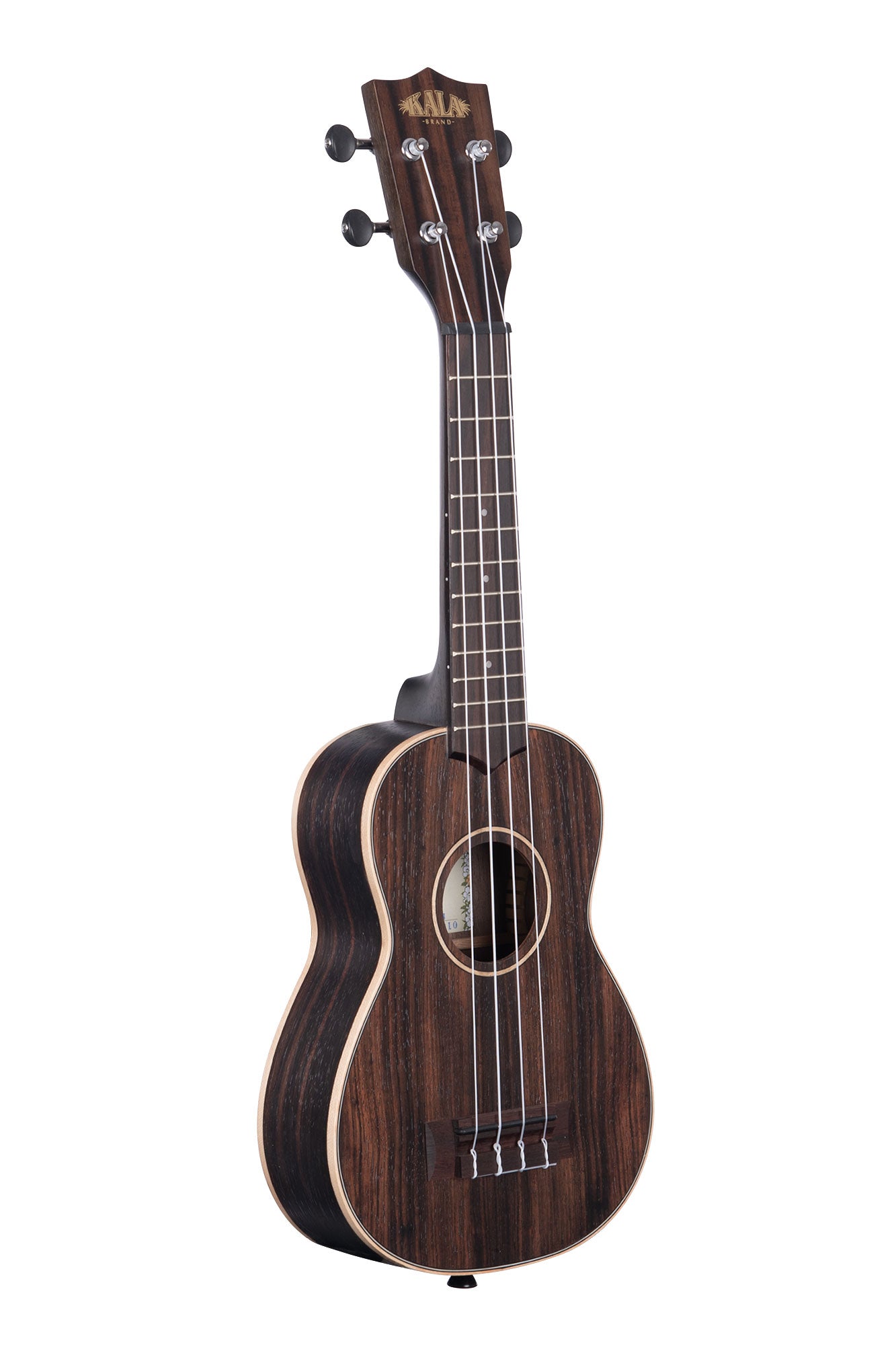 Kala Striped Ebony Soprano Ukulele in natural ebony finish - left side