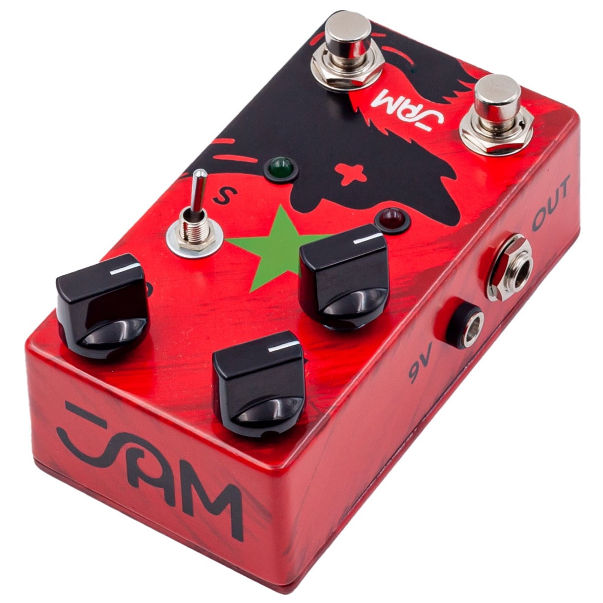 Jam Pedals Red Muck Mk2 Fuzz effect pedal side view inputs