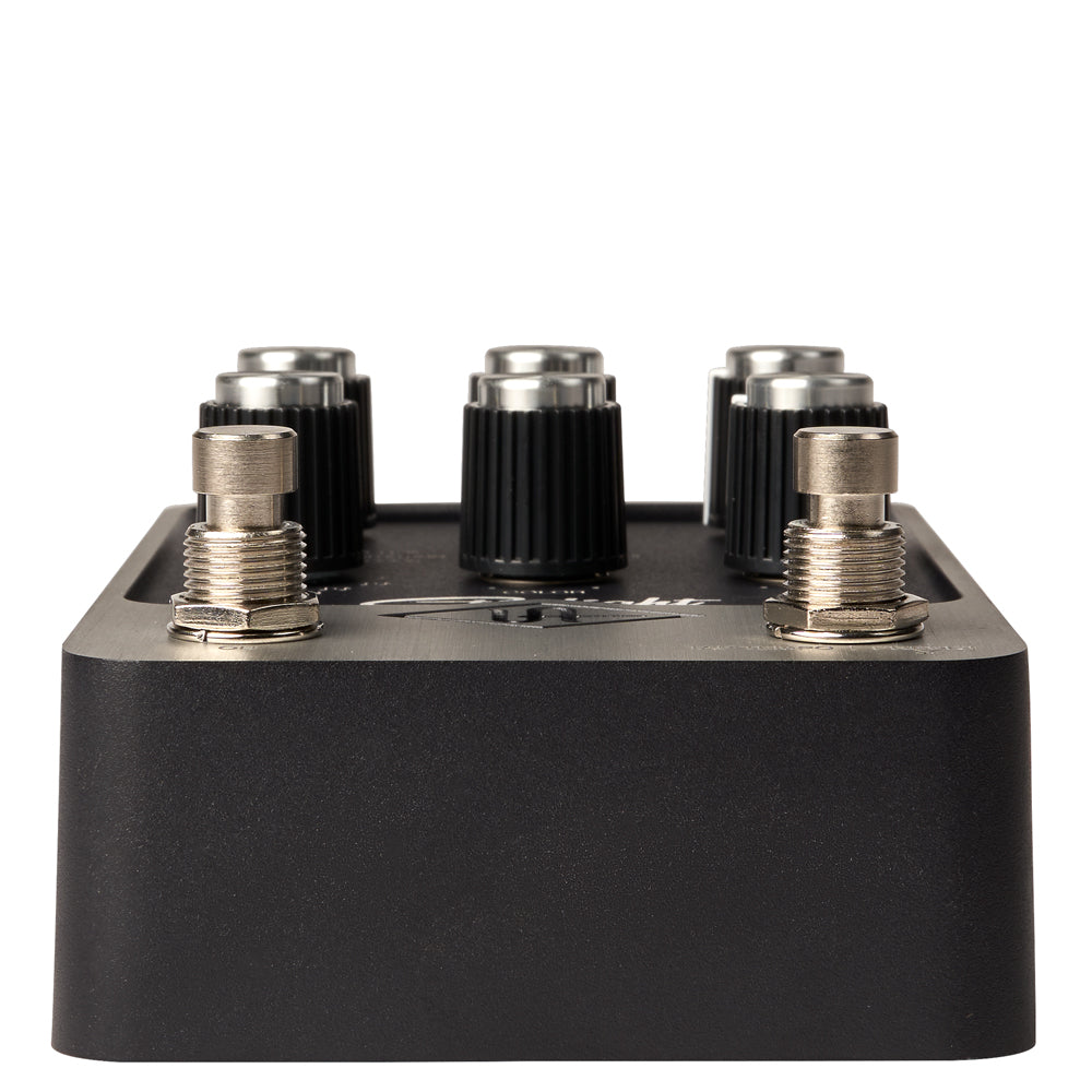 front of Universal Audio UAFX Starlight Echo Station Delay Pedal silver and black