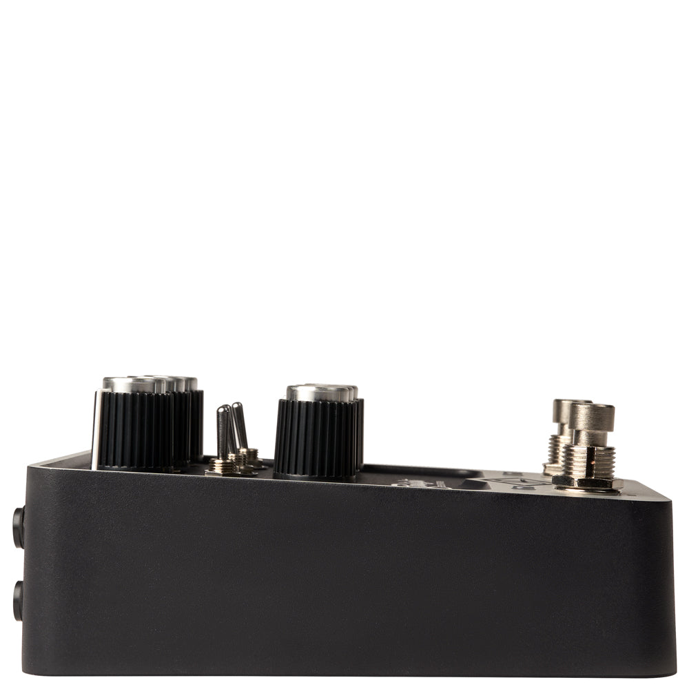 side view of a Universal Audio UAFX Starlight Echo Station Delay Pedal silver and black
