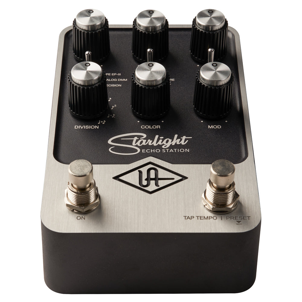 Universal Audio UAFX Starlight Echo Station Delay Pedal silver and black top view