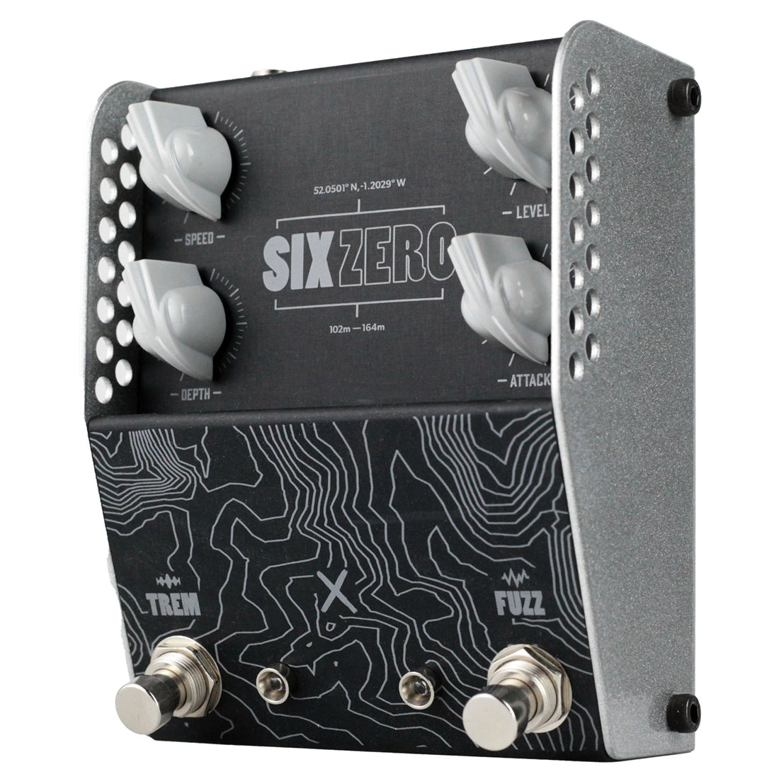 ThorpyFX SIX ZERO Fuzz Tremolo Pedal side angled view