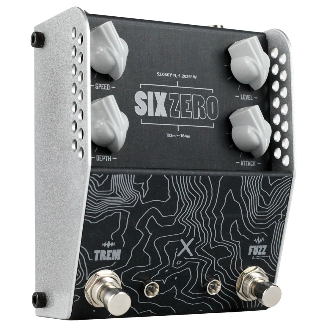 ThorpyFX SIX ZERO Fuzz Tremolo Pedal side angled view