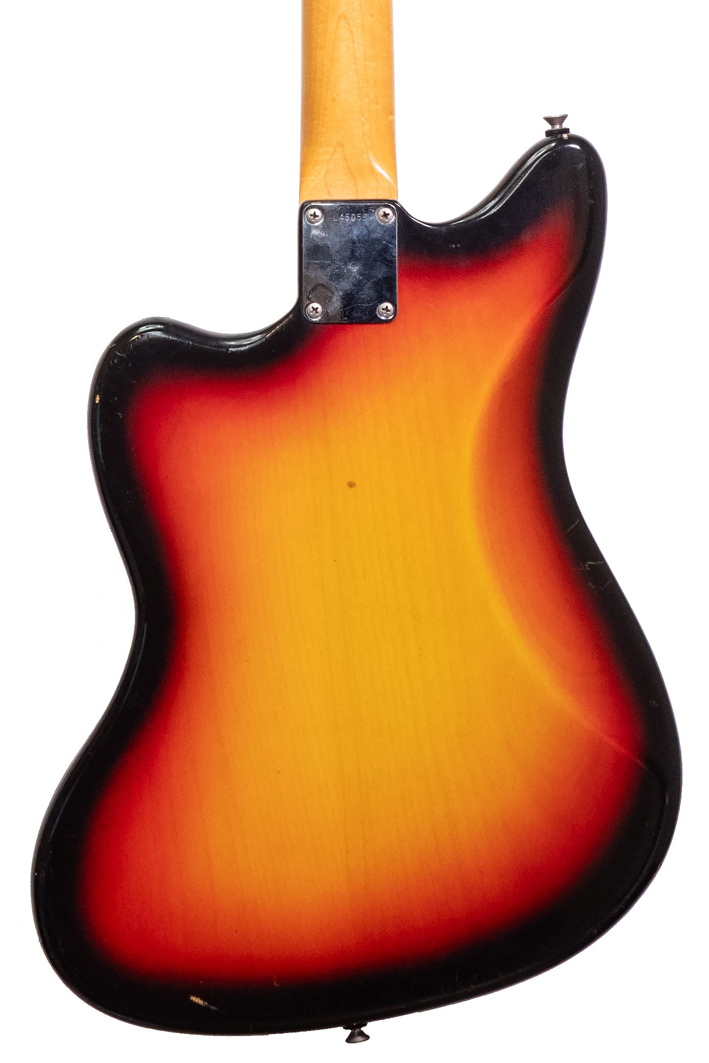 back of a vintage 1965 Fender Jazzmaster electric guitar