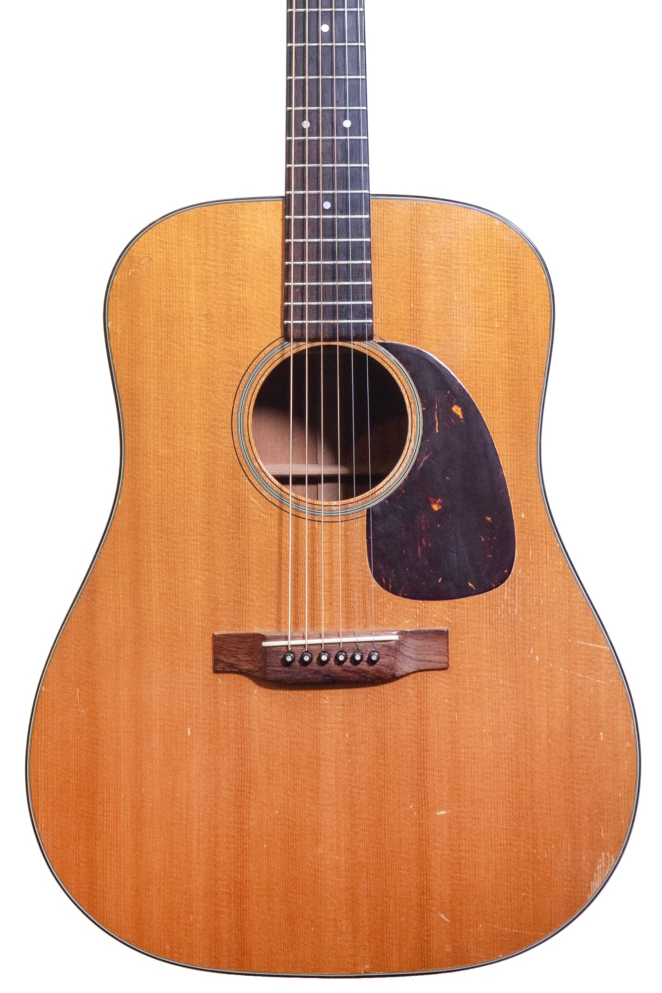 closeup of a vintage 1955 Martin D-18 acoustic guitar