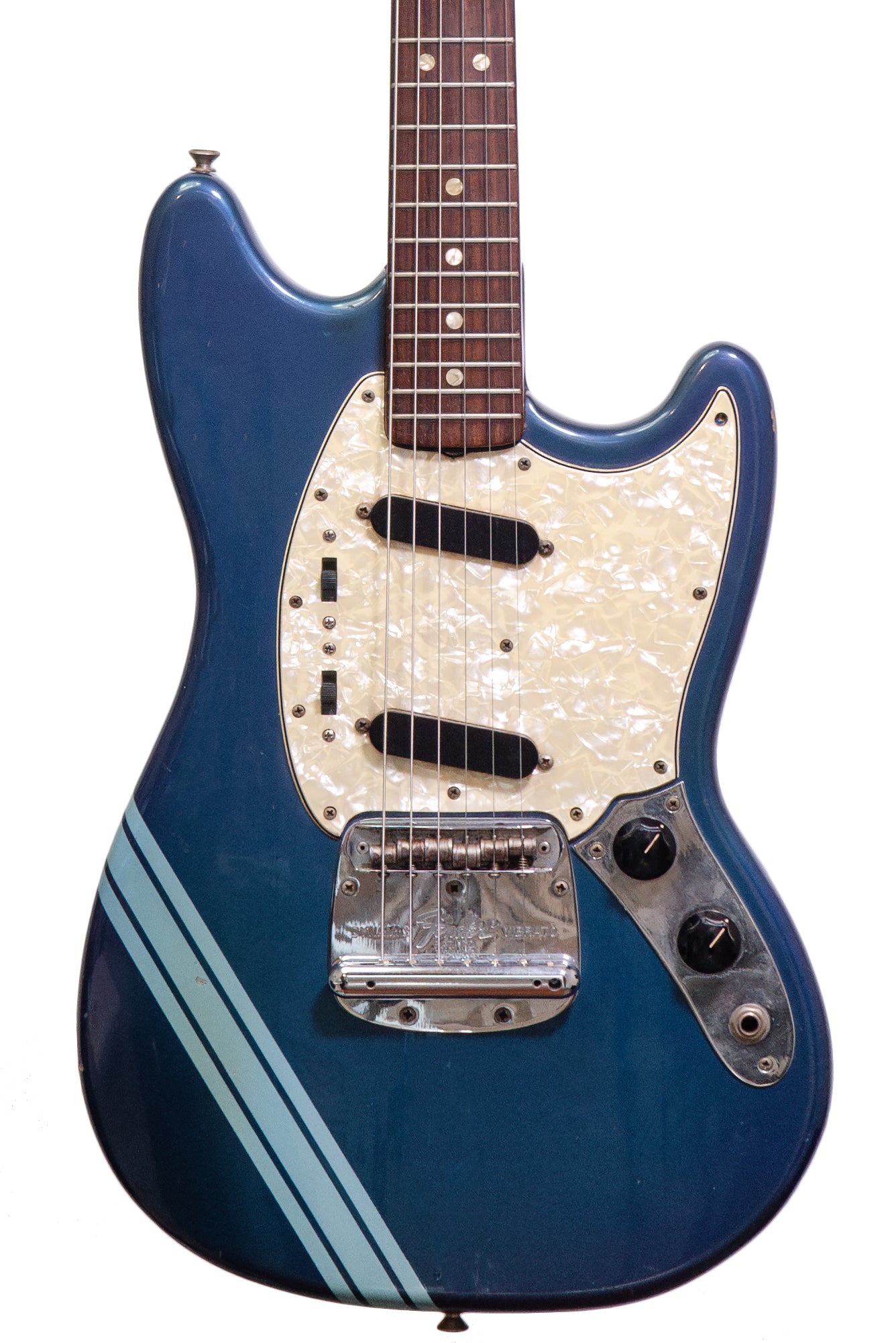 closeup of Vintage 1969 Fender Competition Mustang electric guitar