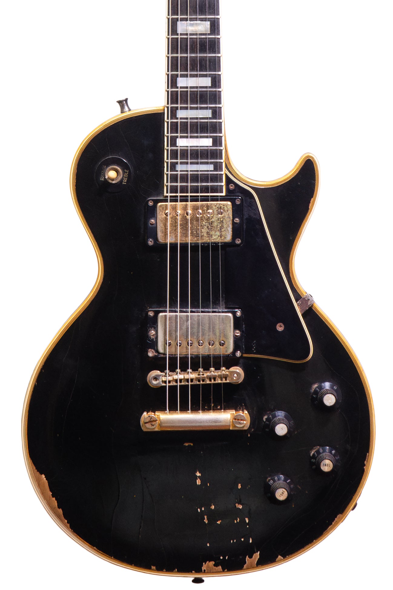 closeup of a Vintage 1969 Gibson Les Paul Custom electric guitar