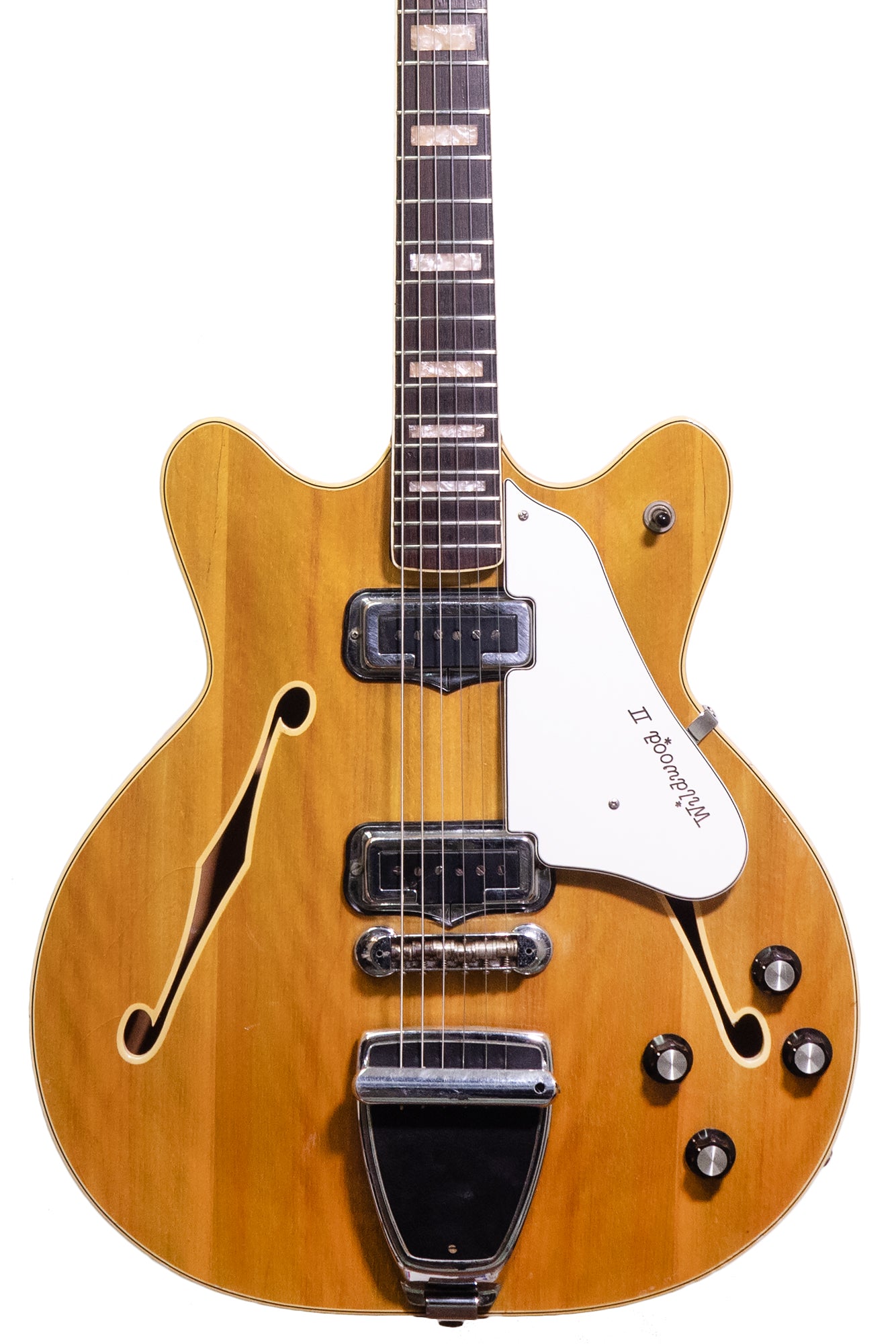 closeup of a vintage 1967 Fender Coronado Wildwood electric guitar