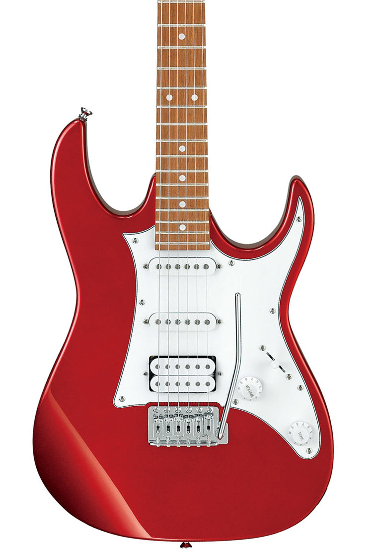 closeup of a Ibanez Gio GRX40 - Candy Apple Electric Guitar