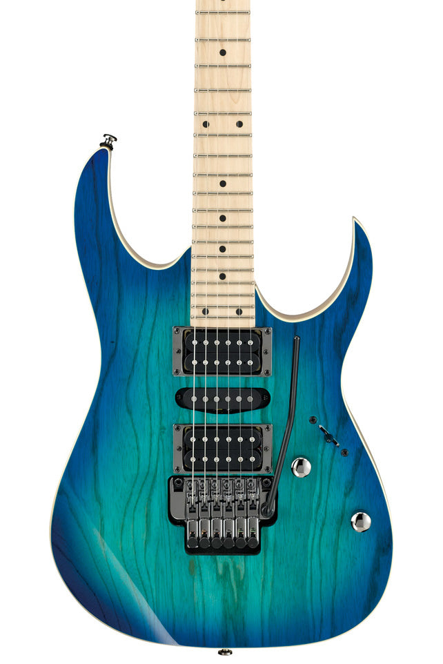 closeup of an Ibanez RG370AHMZ - Blue Moon Burst Electric Guitar