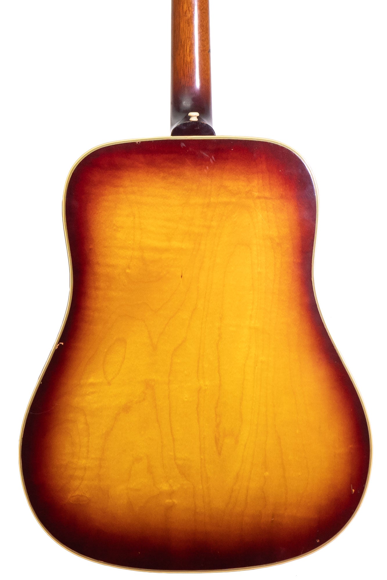 back of an Original 1964 Epiphone Frontier vintage acoustic guitar in burst