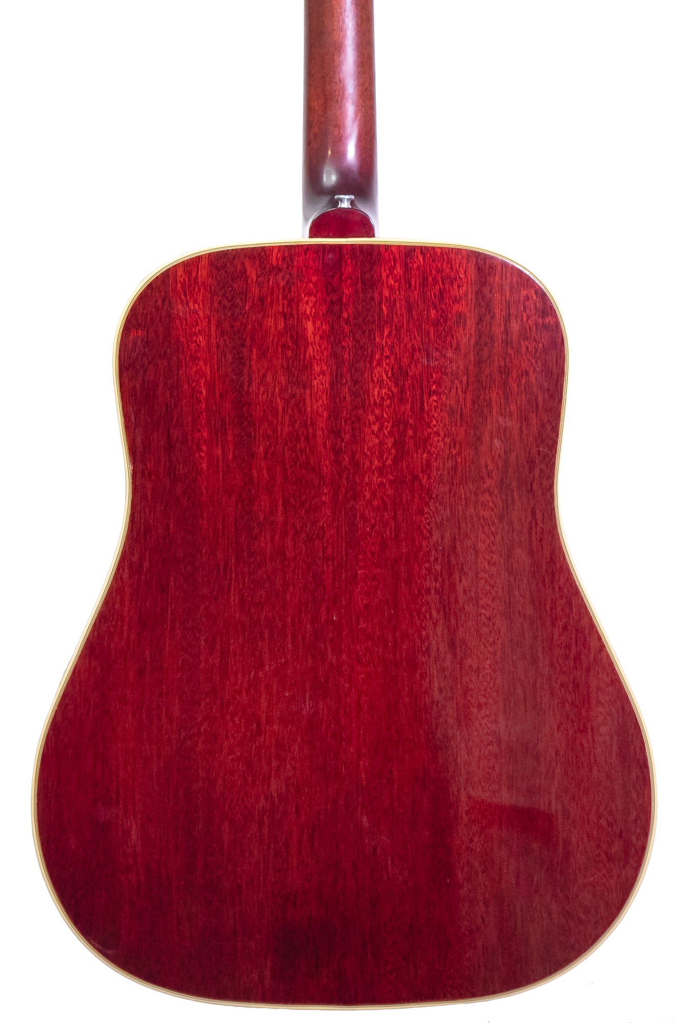 back of an Original vintage 1963 Gibson Hummingbird Acoustic Guitar in 'cherry burst'