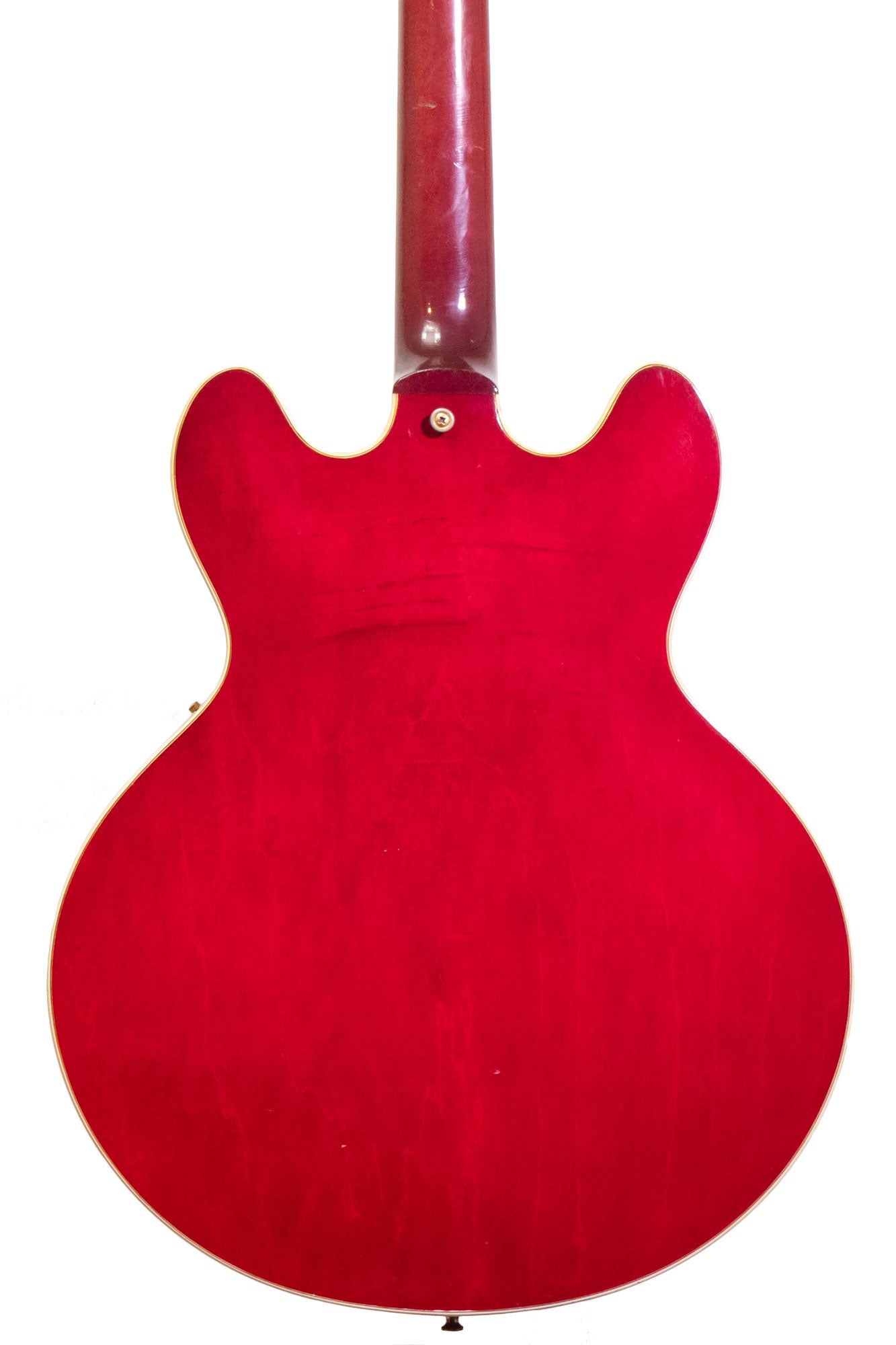 back of a Vintage 1965 Gibson ES-355 electric guitar in cherry red
