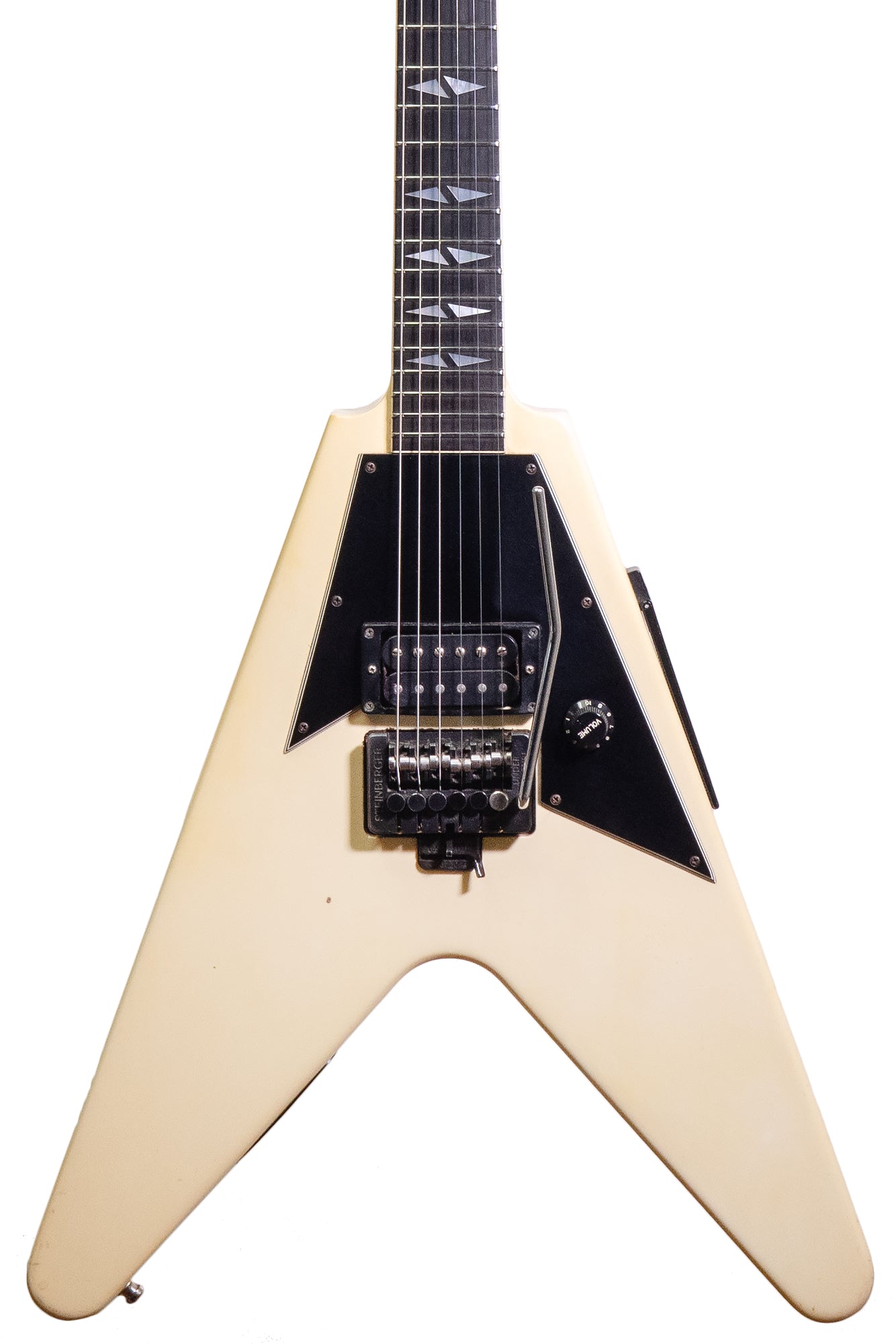 closeup of a vintage 1988 Gibson Flying V'90 electric guitar