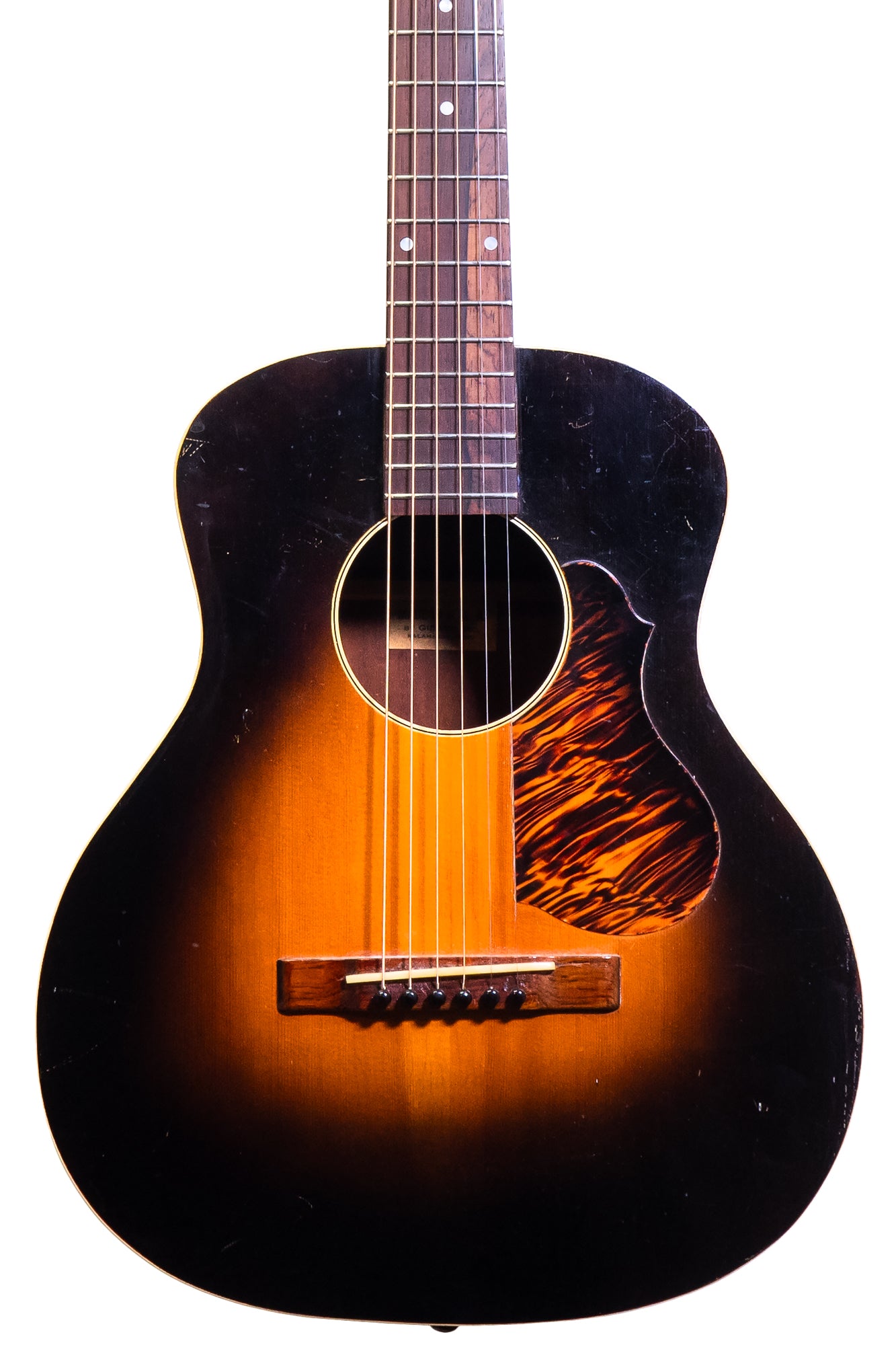 close up of a vintage 1933 Kalamazoo KG-11 parlour guitar