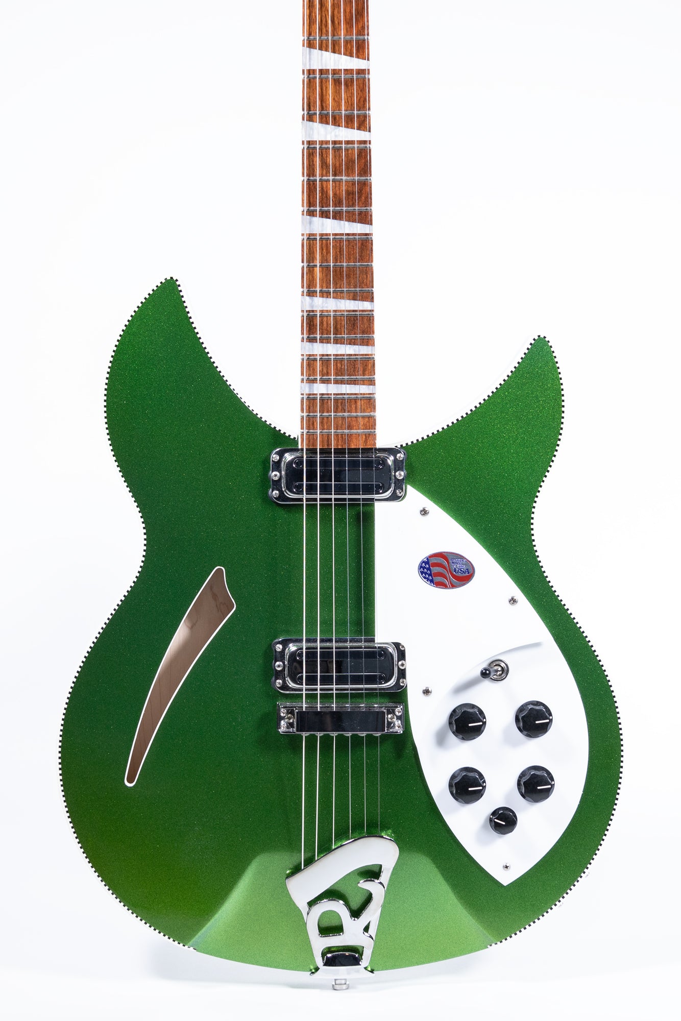 closeup of a Rare 2024 Rickenbacker 360 Limited Edition Candy Apple Green electric guitar