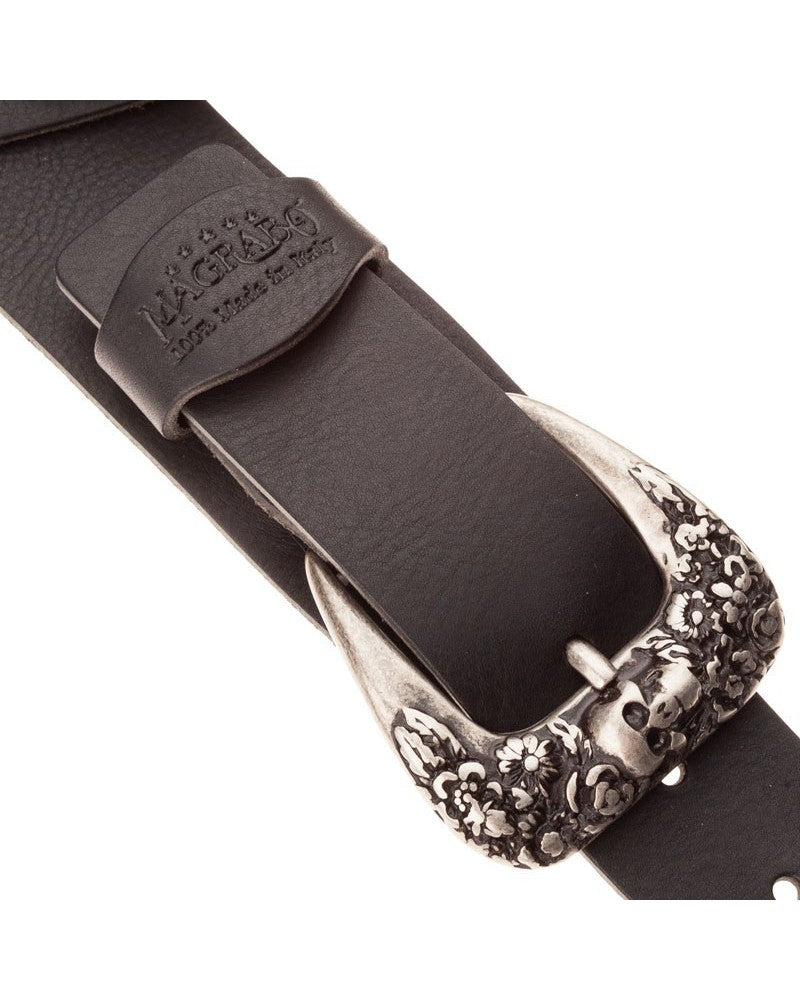 Magrabo Twin Buckle TC Core Dark Brown 7 cm Skull & Roses Silver Buckle