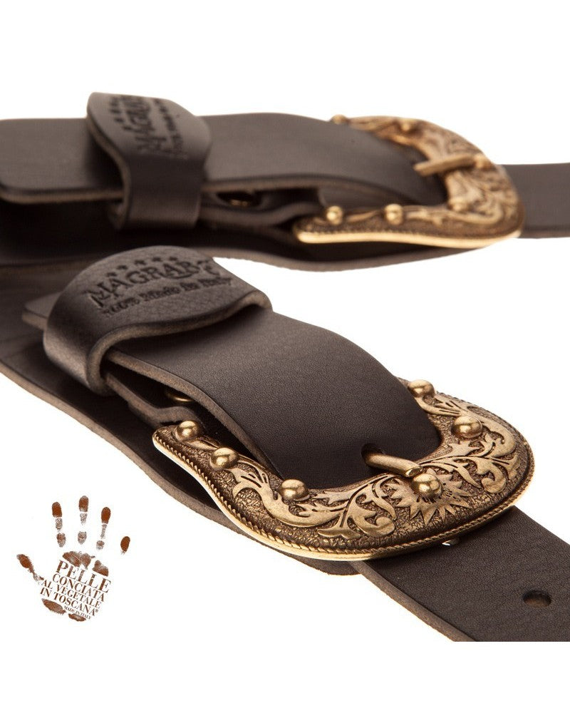 Magrabo Twin Buckle TC Core Black 7cm, Sun Brass Buckle