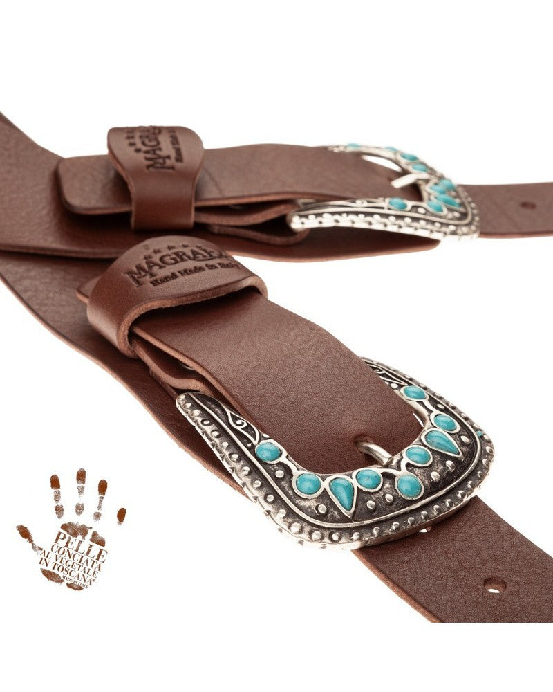 Magrabo Twin Buckle TC Core Dark Brown 7 cm Turchese Drop Stone Buckle