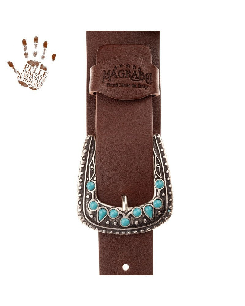 Magrabo Twin Buckle TC Core Dark Brown 7 cm Turchese Drop Stone Buckle