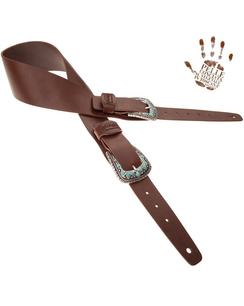 Magrabo Twin Buckle TC Core Dark Brown 7 cm Turchese Drop Stone Buckle