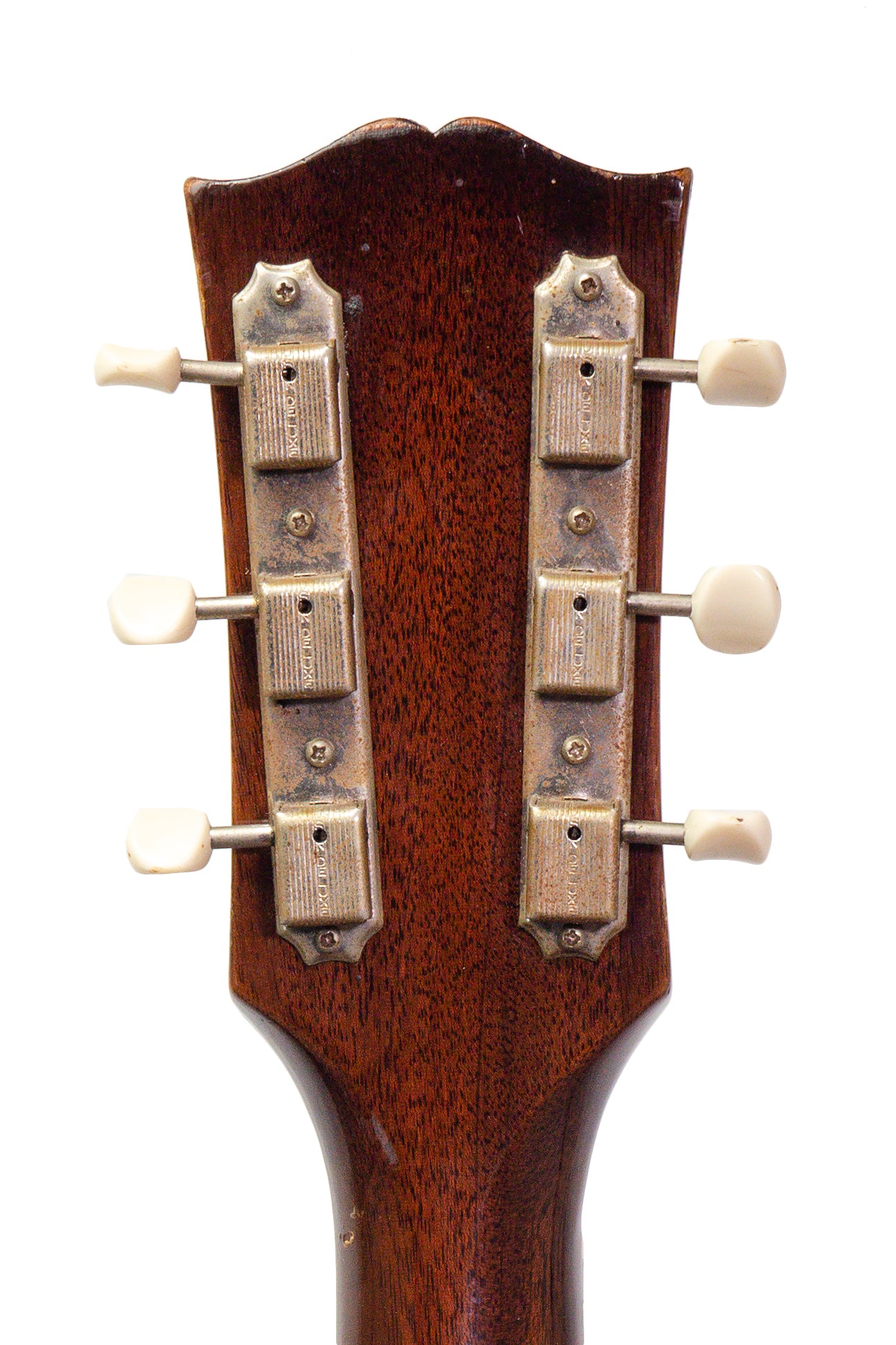 headstock and tuners from a vintage 1957 Gibson LG 3/4 Left Handed acoustic guitar