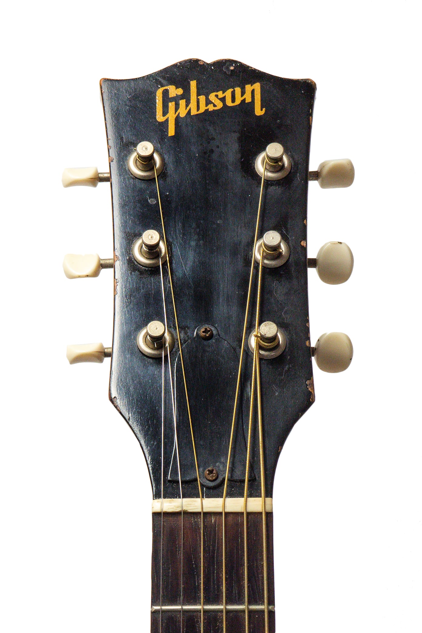 headstock from a vintage 1957 Gibson LG 3/4 Left Handed acoustic guitar