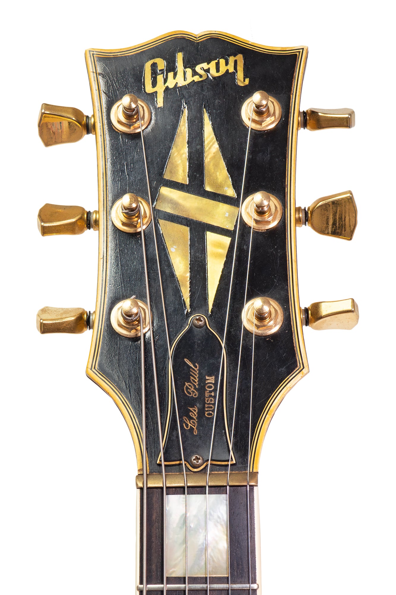 headstock from a Vintage 1969 Gibson Les Paul Custom electric guitar