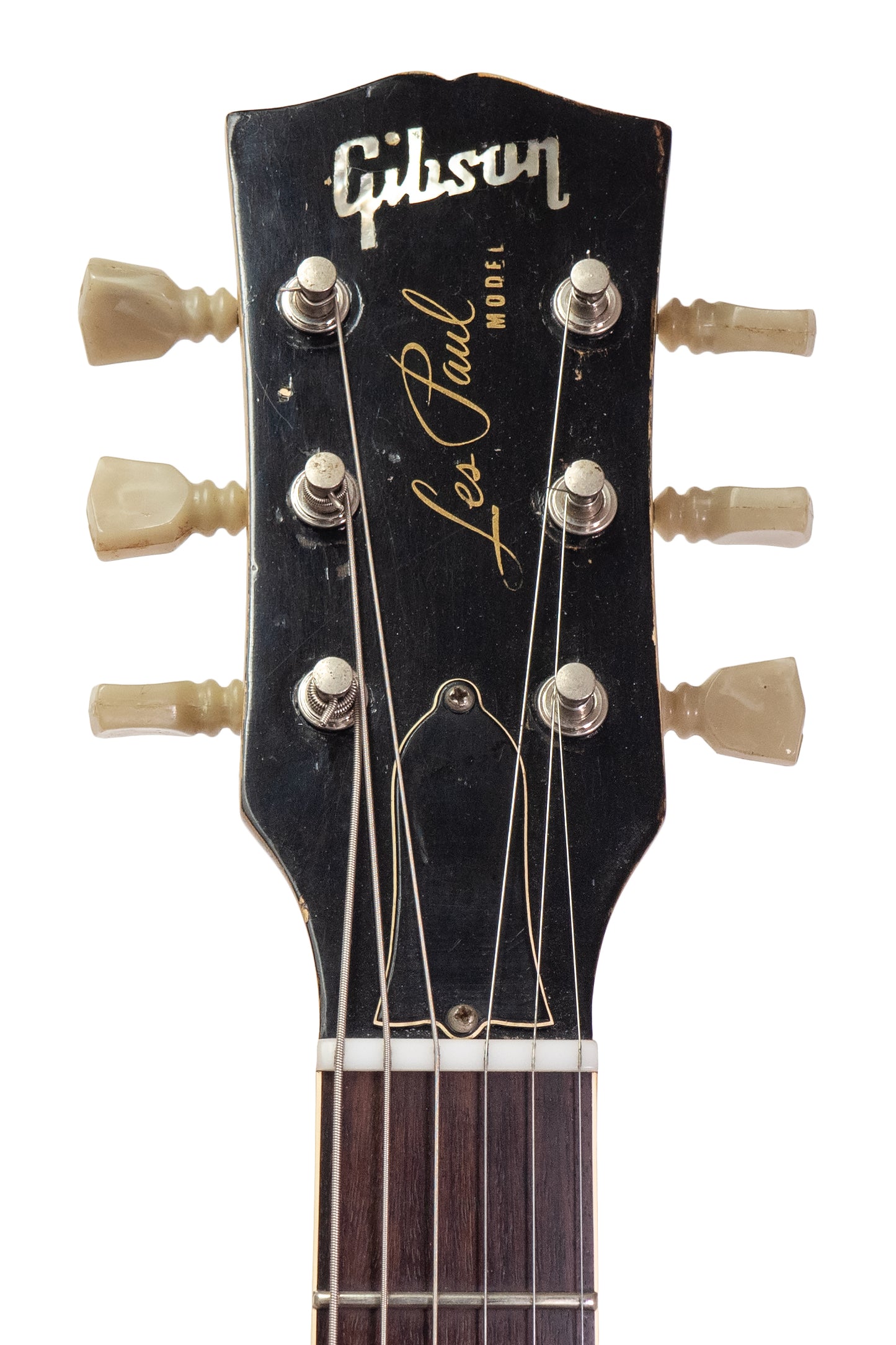 headstock from a Vintage 1968 Gibson Les Paul Standard electric guitar in gold