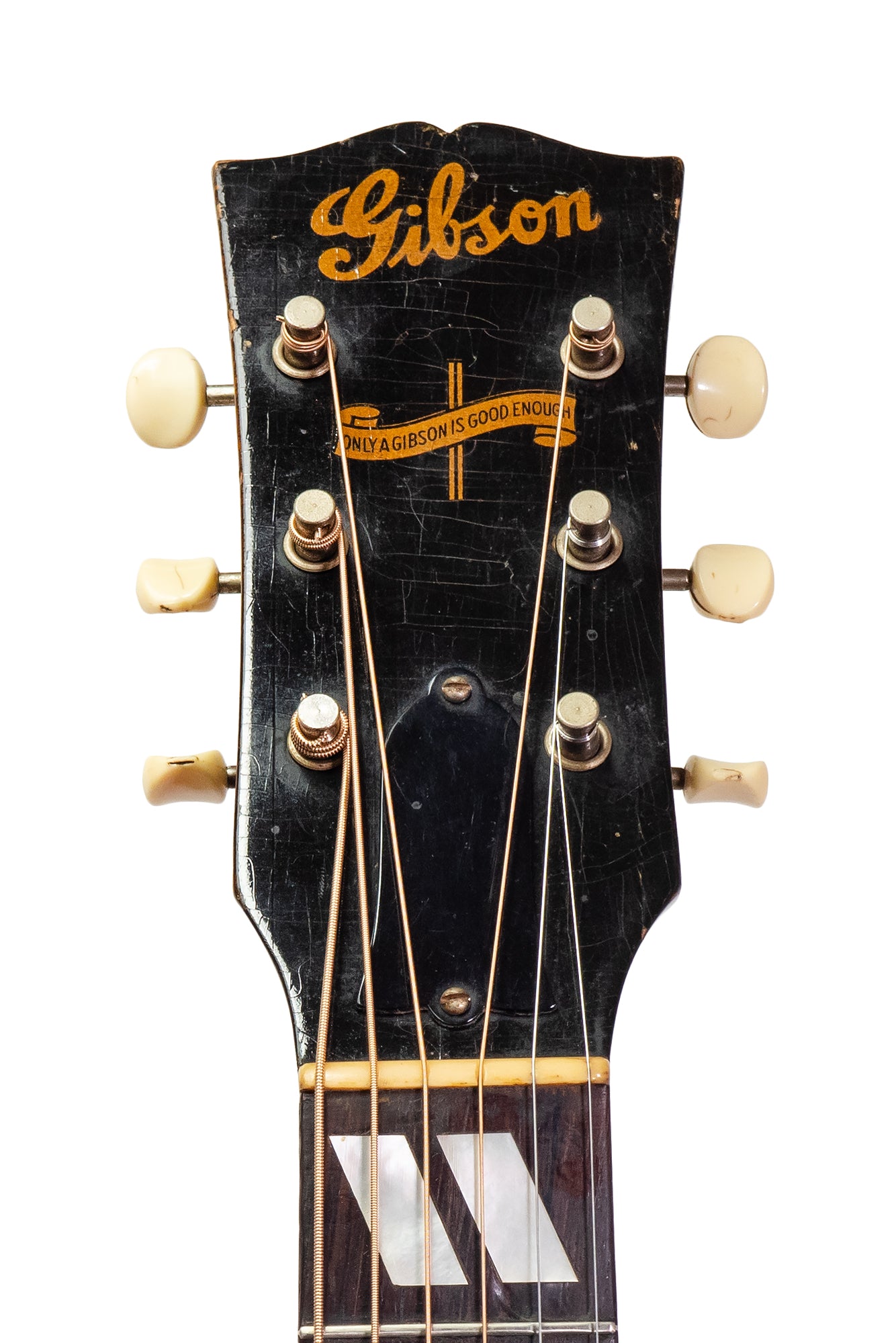 headstock from a vintage 1944 Gibson Southerner Jumbo 'banner' logo acoustic guitar