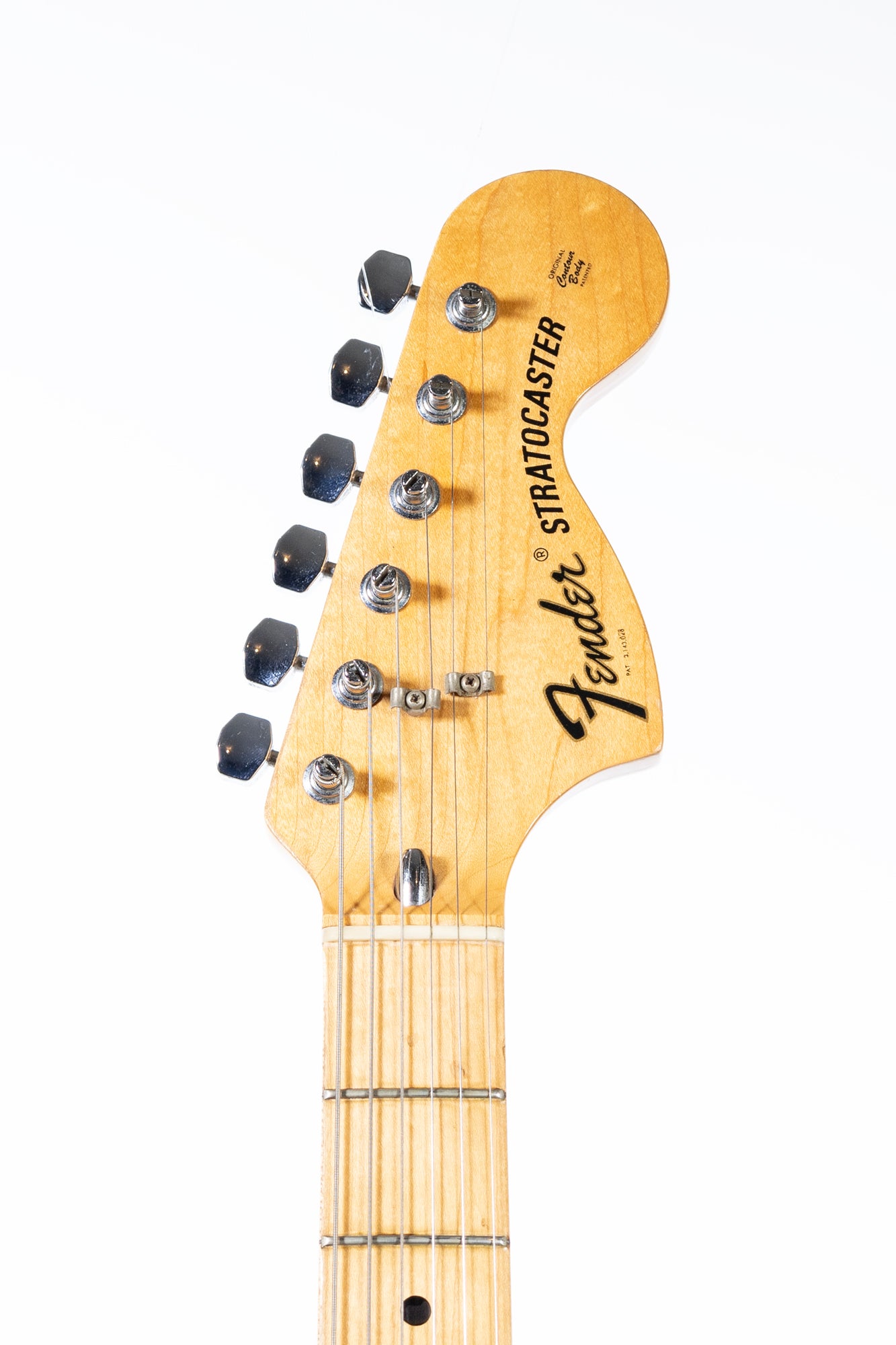 headstock from a vintage 1976 Fender Stratocaster Hardtail electric guitar