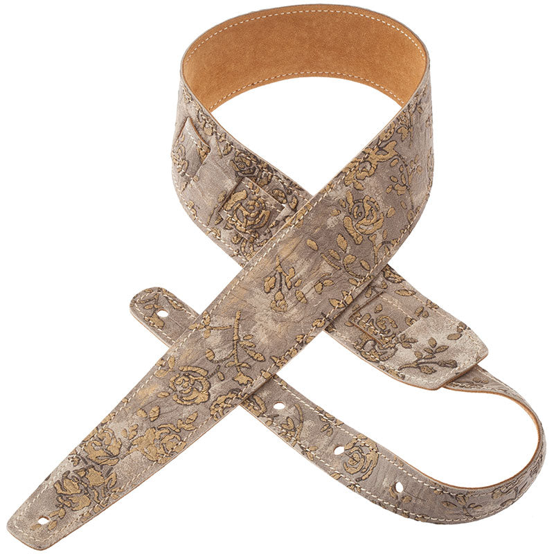 Floral Italian leather guitar strap - camo