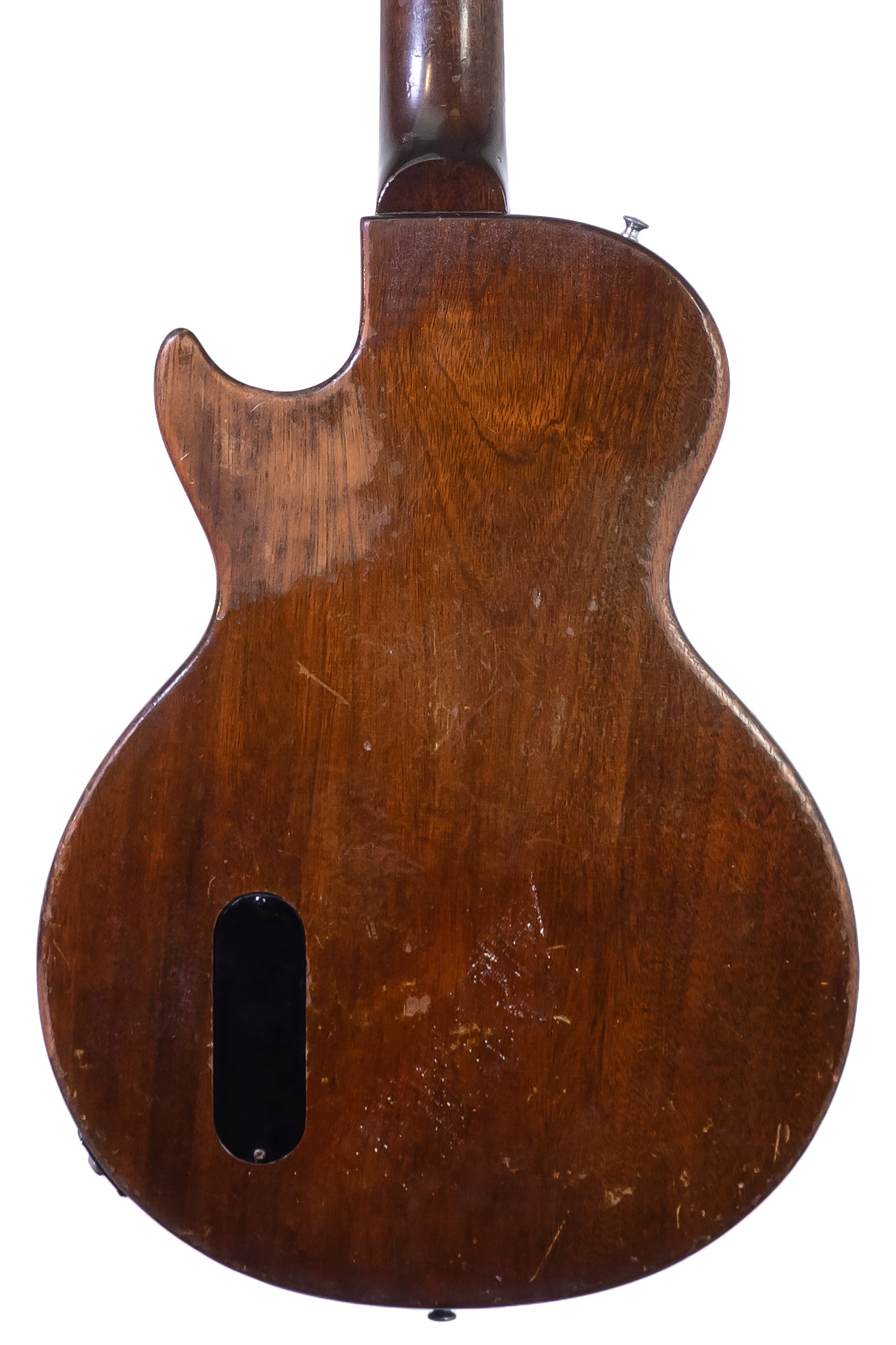 closeup of the back of a vintage 1956 Gibson Les Paul Junior electric guitar