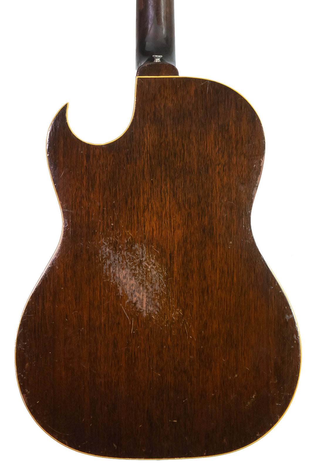 closeup of the back of vintage 1951 Gibson CF100E acoustic guitar