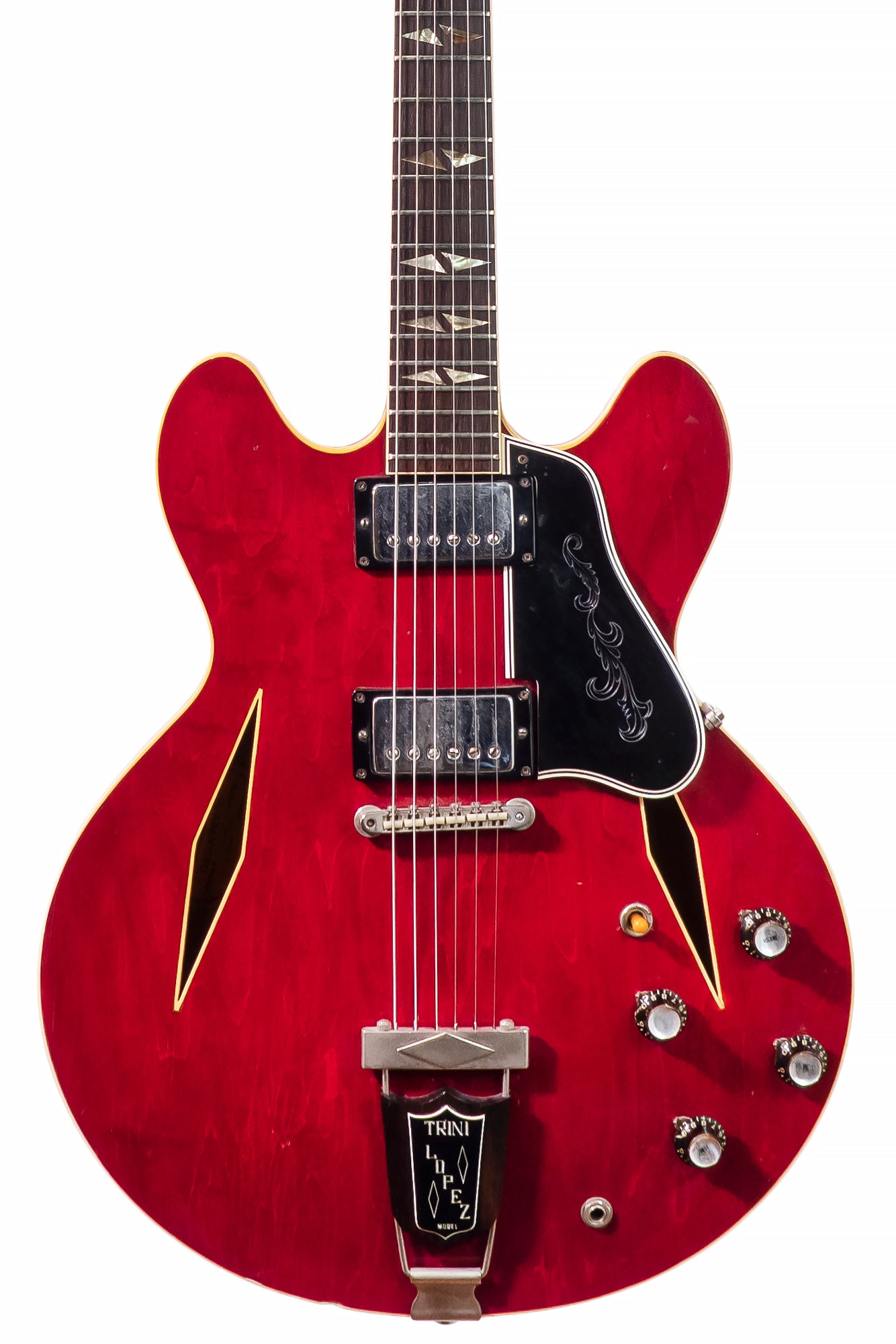 closeup of a Original 1965 Gibson Trini Lopez vintage electric guitar