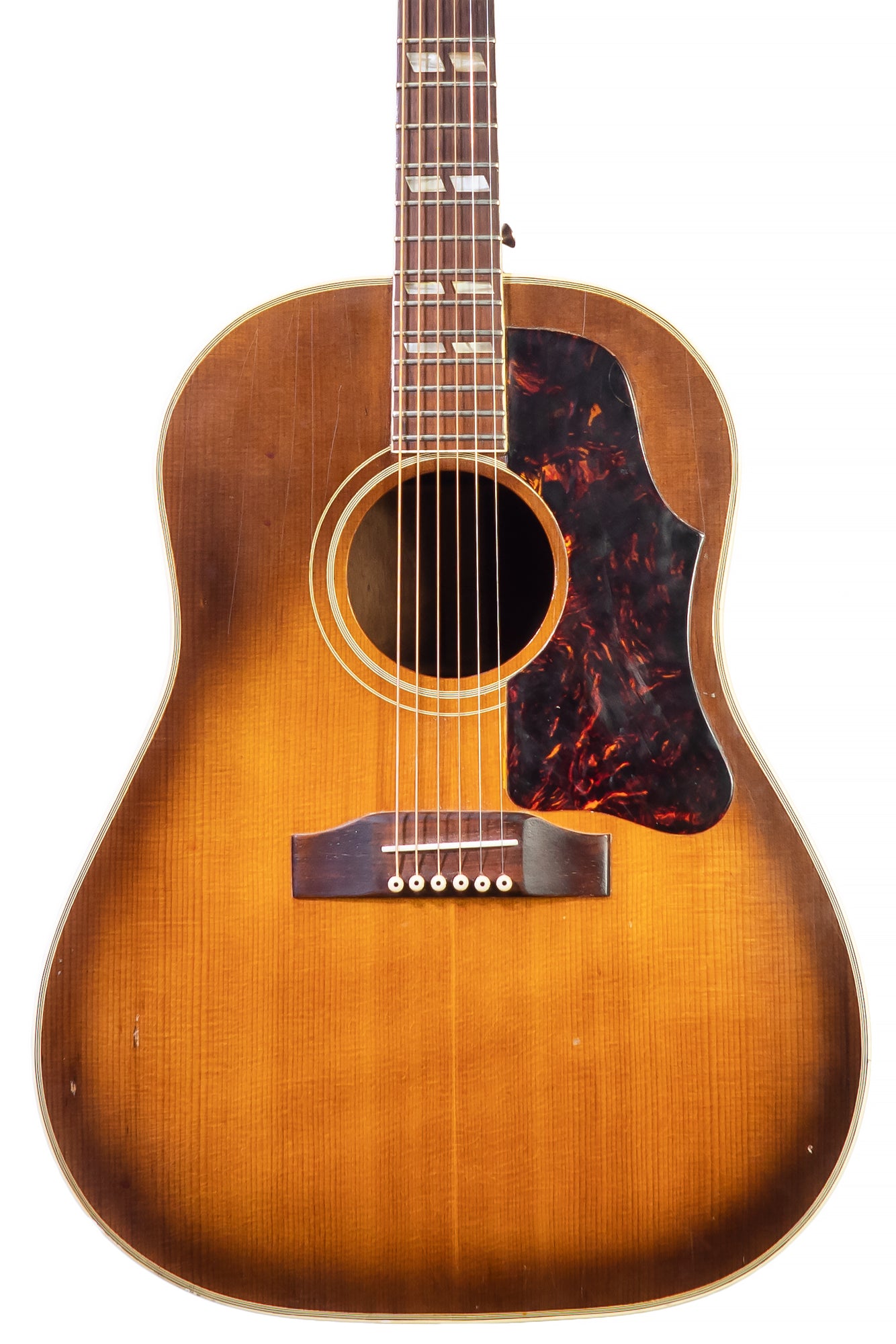 closeup of a vintage 1955 Gibson Southerner Jumbo acoustic guitar