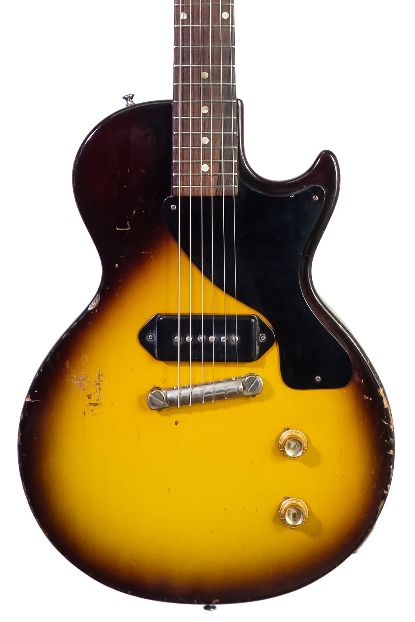 close up from a vintage 1957 Gibson Les Paul Junior electric guitar