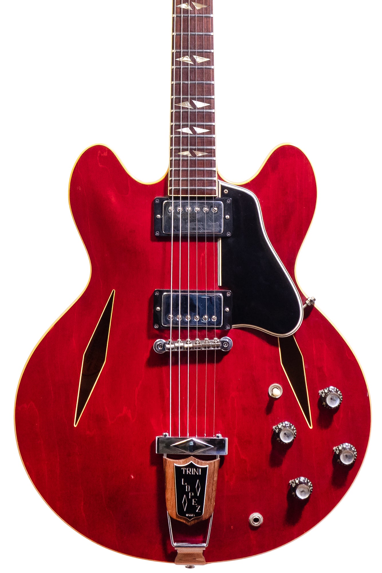 closeup of a Vintage 1966 Gibson Trini Lopez electric guitar