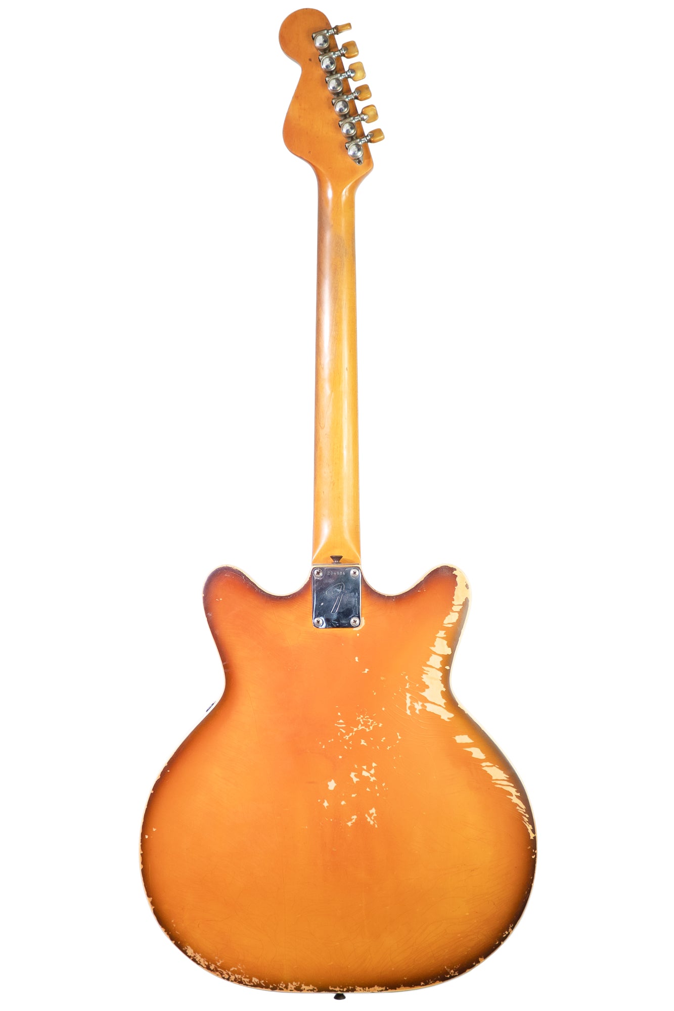 back of a vintage 1968 Fender Coronado electric guitar in antigua finish