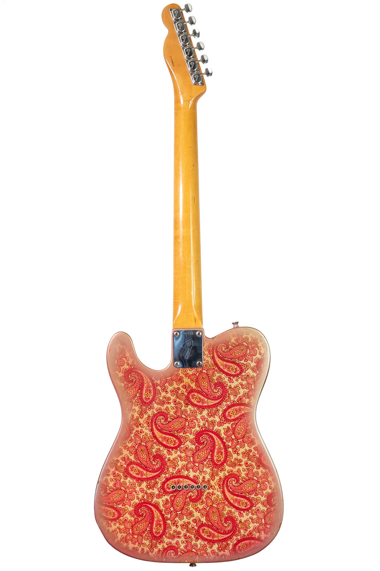 back of a vintage original 1968 Fender Telecaster Pink Paisley electric guitar