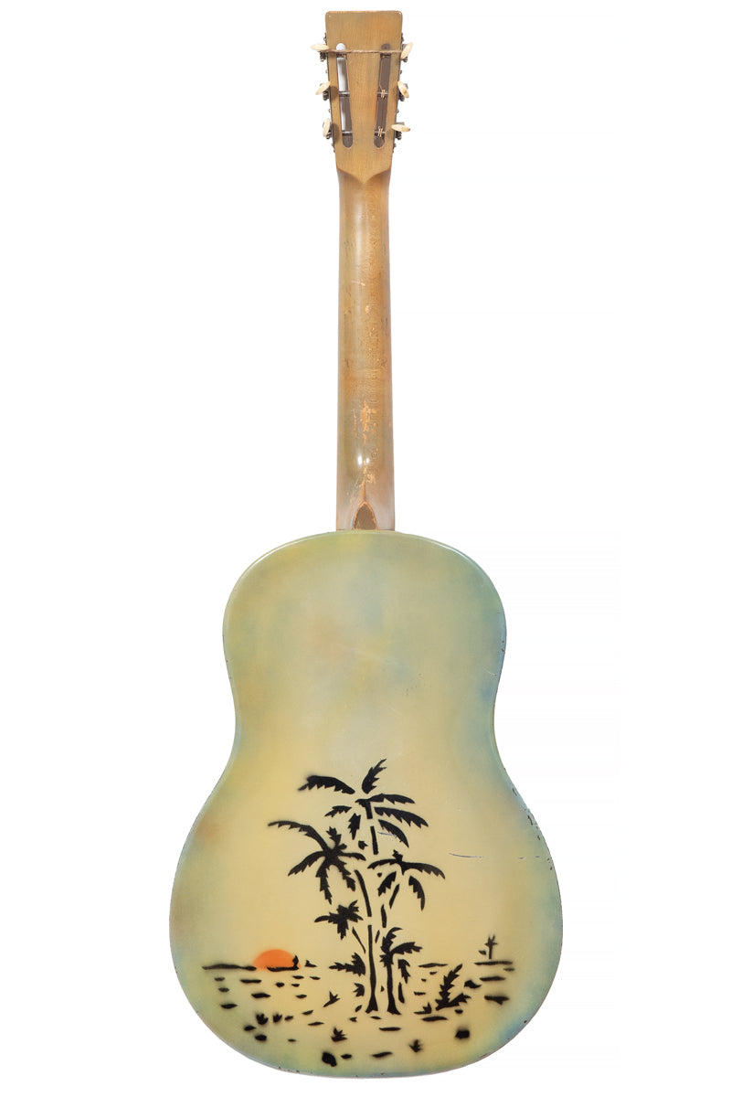 Vintage National Triolian Polychrome Hawaiian blues guitar palm trees low sun