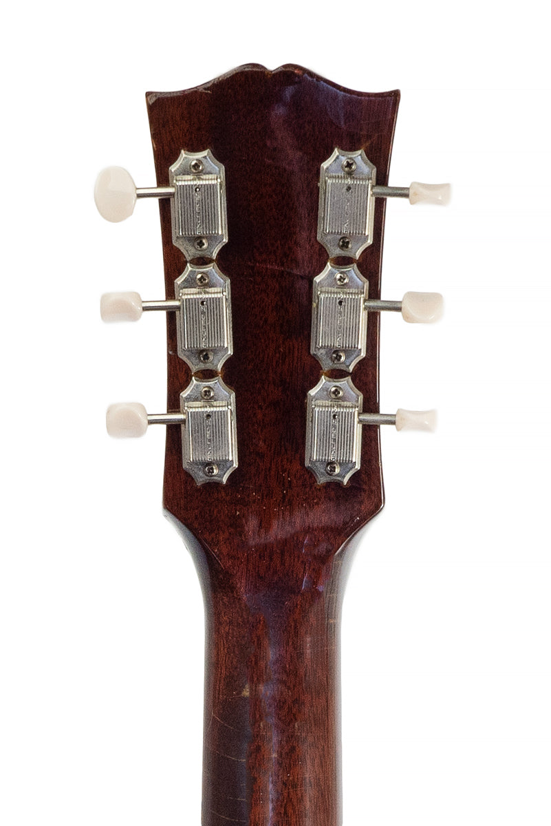 headstock and tuners from a vintage 1957 Gibson SJN Country Western acoustic guitar