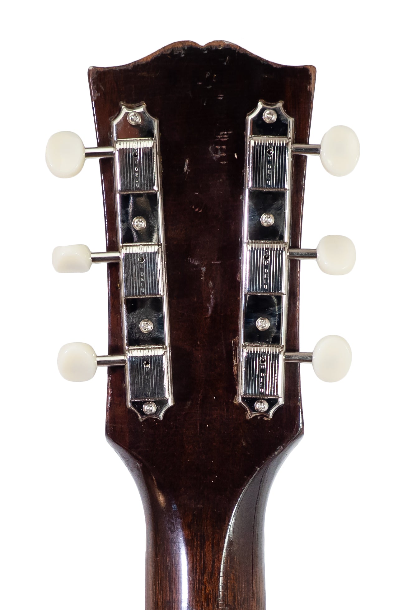 headstock and tuners from a vintage 1956 Gibson Les Paul Junior electric guitar